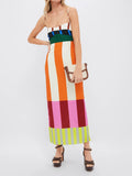 Bold Stripe Colourblock Spaghetti Strap Bodycon Midi Dress