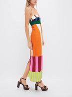 Bold Stripe Colourblock Spaghetti Strap Bodycon Midi Dress