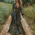 Floral Embroidered Boho Maxi Dress - Casual Summer