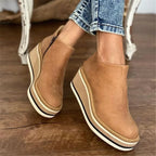 Side Zip Suede Striped Platform Wedge Boot