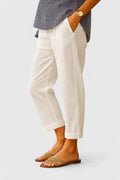 Tailored Cuff Hem Pocket Straight Leg Linen Pant