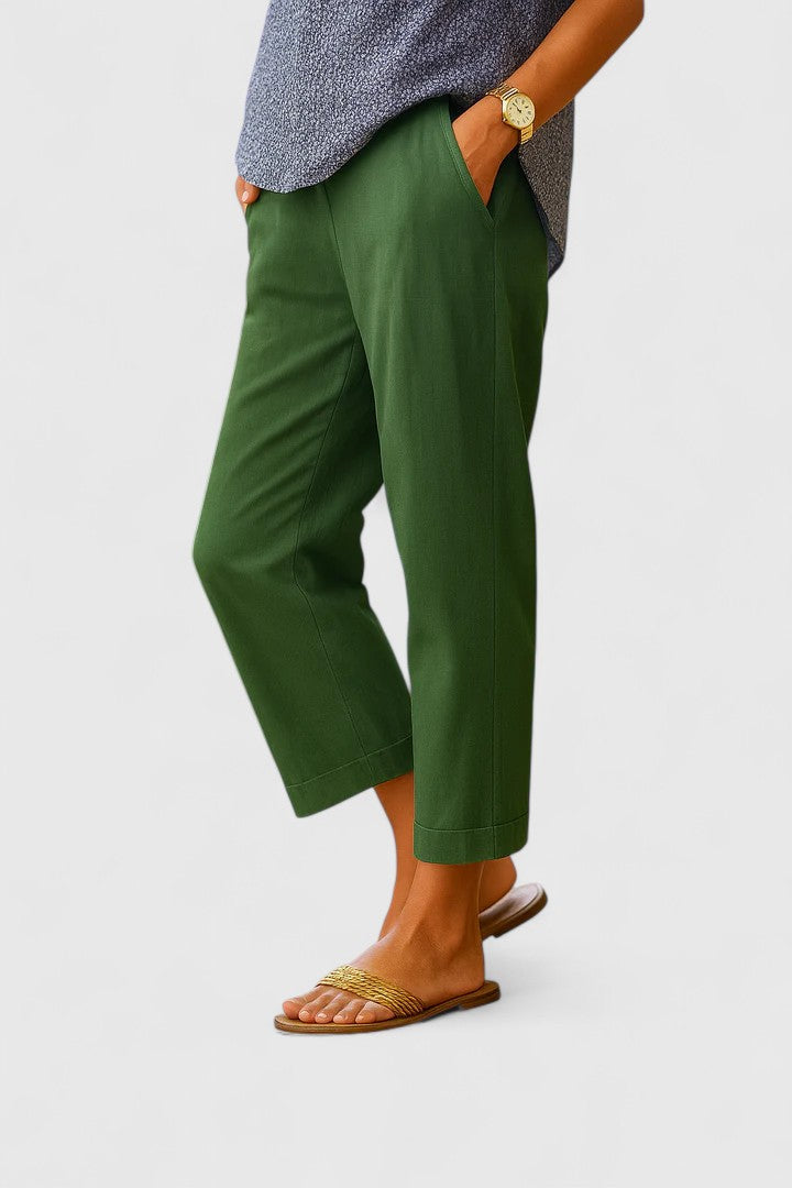Tailored Cuff Hem Pocket Straight Leg Linen Pant