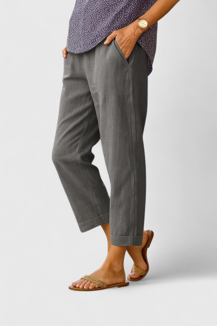 Tailored Cuff Hem Pocket Straight Leg Linen Pant