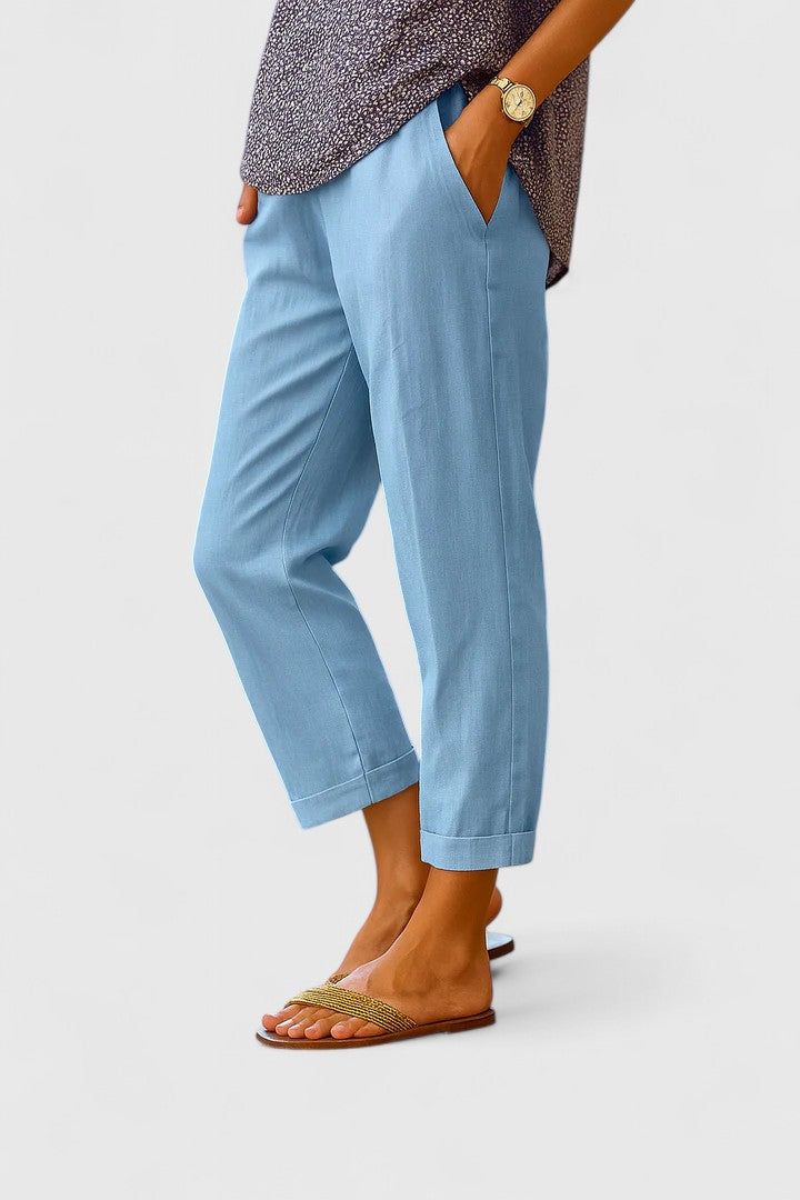 Tailored Cuff Hem Pocket Straight Leg Linen Pant