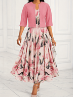 Floral Swing Maxi Dress and Cropped Jacket Set - Wedding Guest