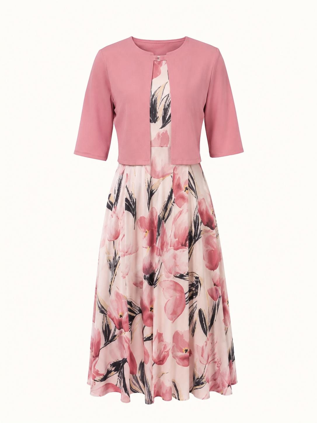 Floral Swing Maxi Dress and Cropped Jacket Set - Wedding Guest