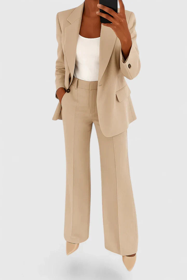 Tailored Single Button Blazer Trouser Two Piece Suit Set