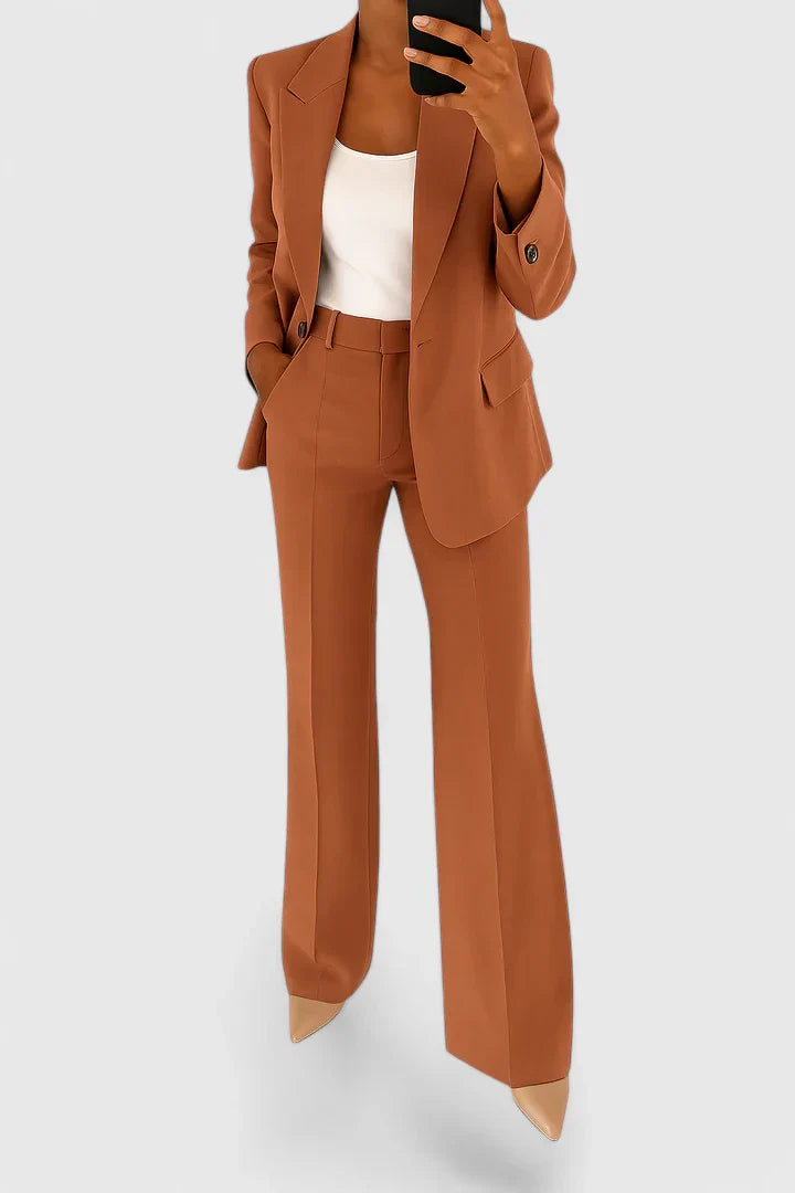 Tailored Single Button Blazer Trouser Two Piece Suit Set