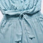 Strapless Bandeau Tie Waist Flowy Wide Leg Jumpsuit