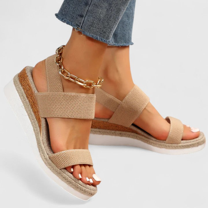 Elastic Strap Open Toe Espadrille Wedge Sandals Women