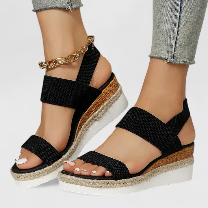 Elastic Strap Open Toe Espadrille Wedge Sandals Women