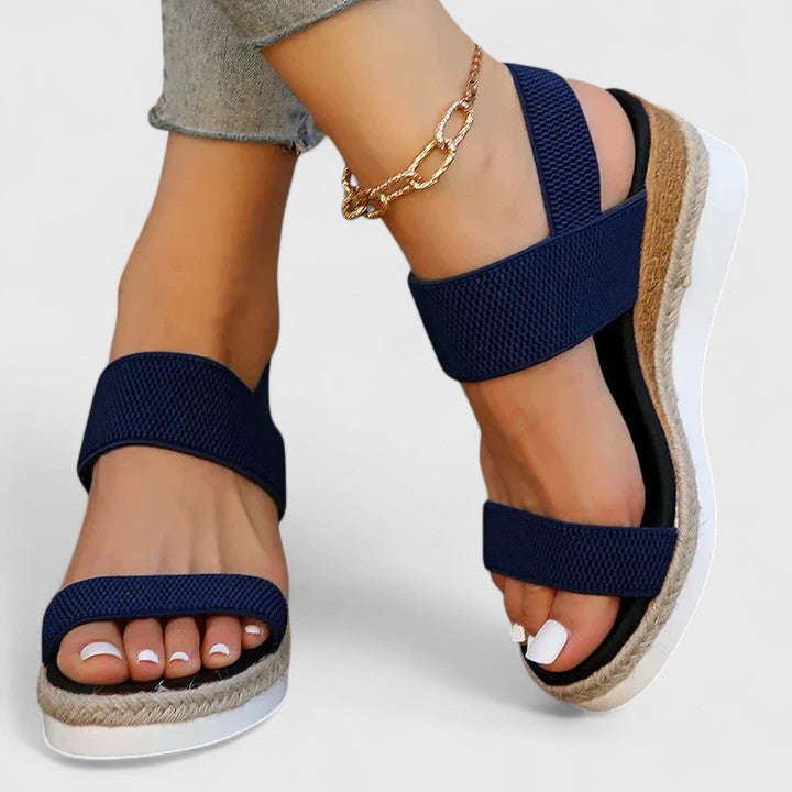 Elastic Strap Open Toe Espadrille Wedge Sandals Women