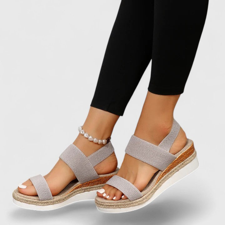 Elastic Strap Open Toe Espadrille Wedge Sandals Women