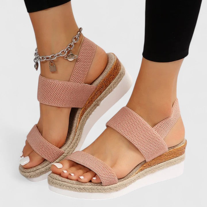 Elastic Strap Open Toe Espadrille Wedge Sandals Women