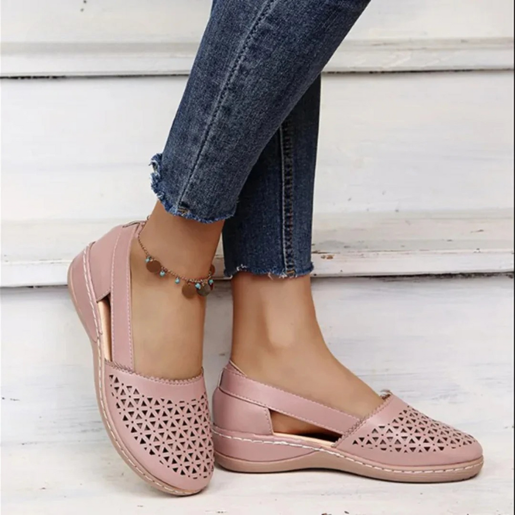 Cutout Perforated Slip On Flatform Casual Flat Sandals