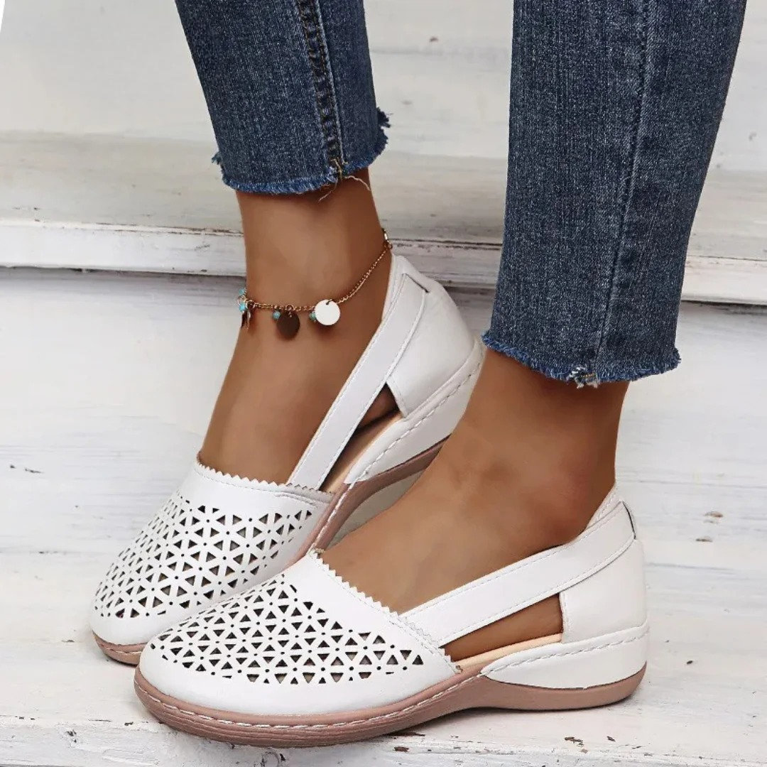 Cutout Perforated Slip On Flatform Casual Flat Sandals