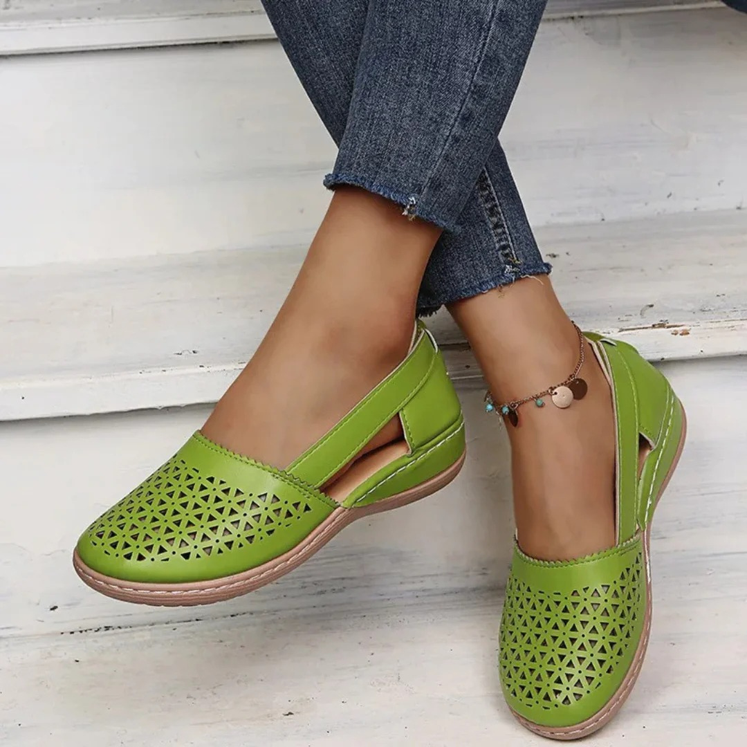 Cutout Perforated Slip On Flatform Casual Flat Sandals
