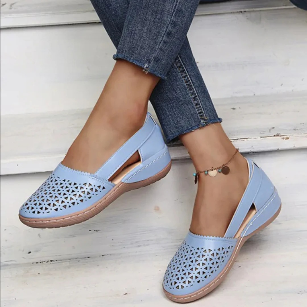Cutout Perforated Slip On Flatform Casual Flat Sandals