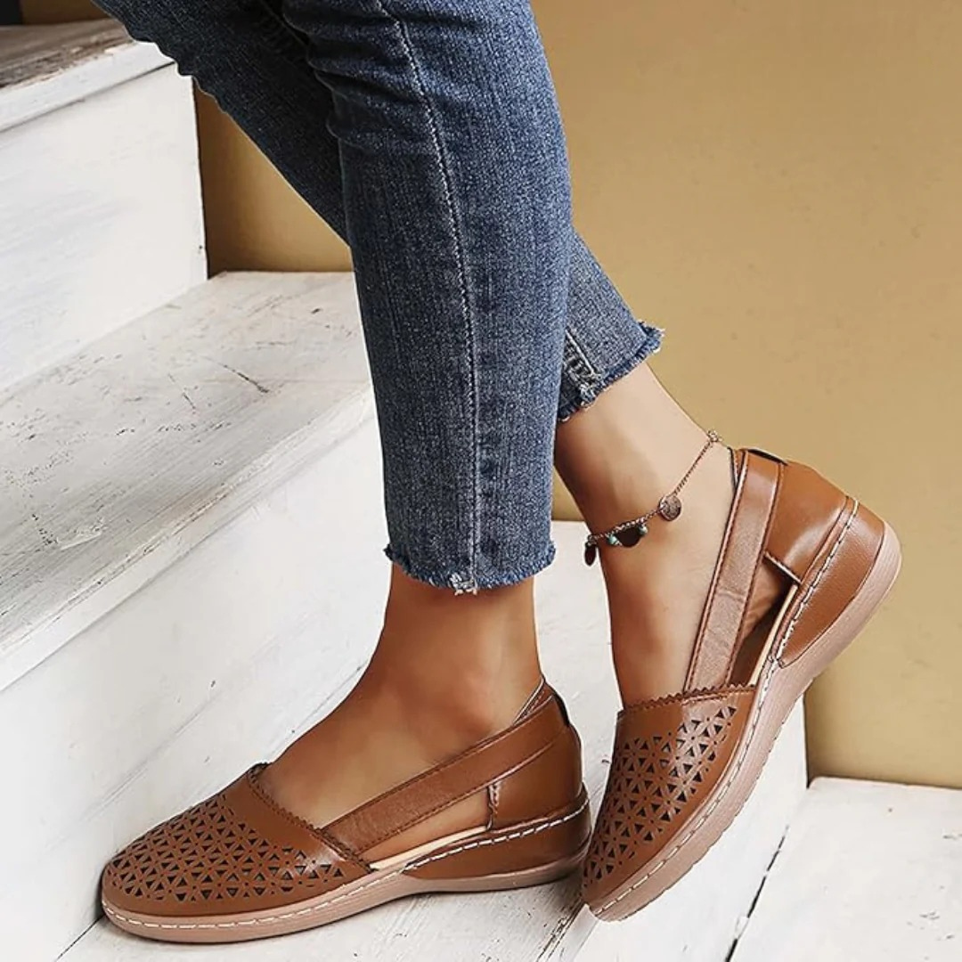 Cutout Perforated Slip On Flatform Casual Flat Sandals