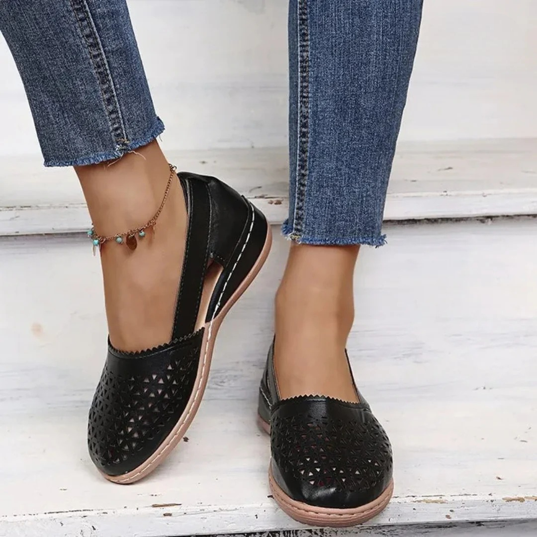 Cutout Perforated Slip On Flatform Casual Flat Sandals