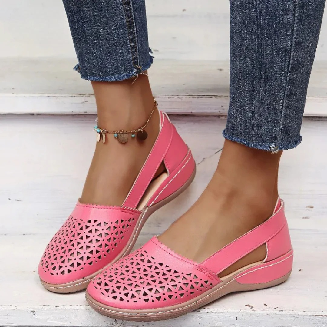 Cutout Perforated Slip On Flatform Casual Flat Sandals