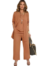 Draped Cardigan Wide Leg Trouser Elegant Three Piece Set
