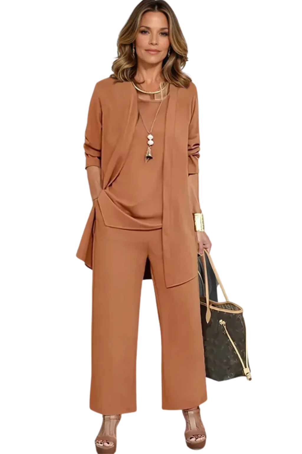 Draped Cardigan Wide Leg Trouser Elegant Three Piece Set