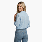 Scallop Collar Button Down Roll Tab Sleeve Relaxed Linen Shirt