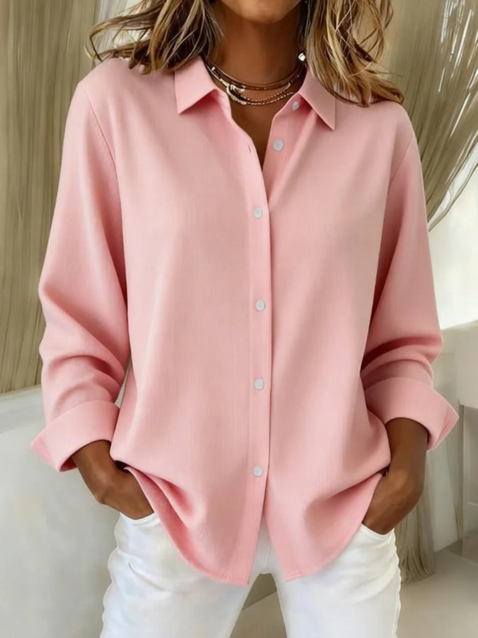 Oversized Point Collar Button Down Long Sleeve Relaxed Shirt