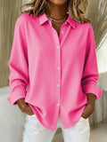 Oversized Point Collar Button Down Long Sleeve Relaxed Shirt