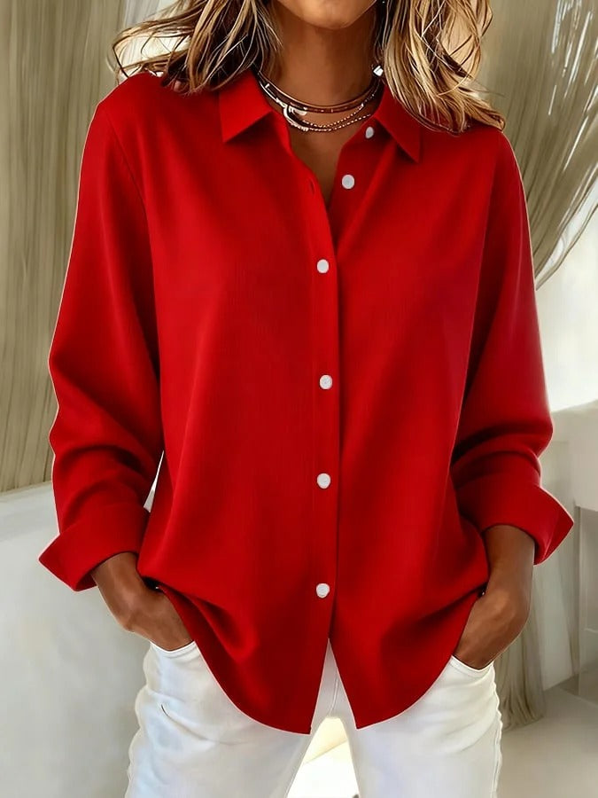 Oversized Point Collar Button Down Long Sleeve Relaxed Shirt