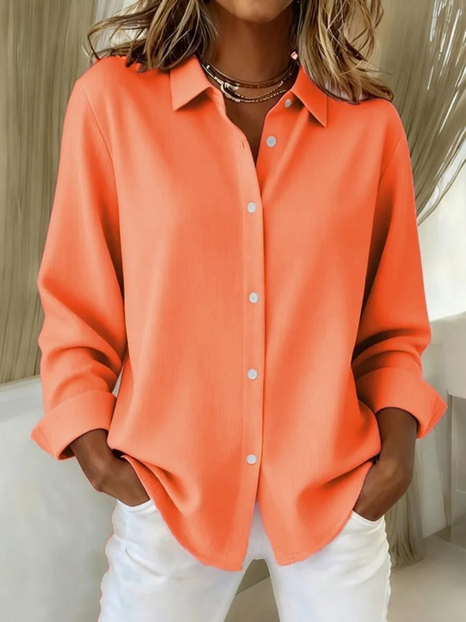 Oversized Point Collar Button Down Long Sleeve Relaxed Shirt
