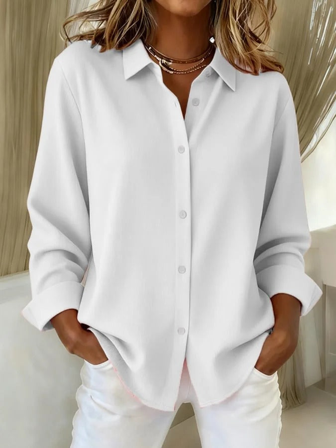 Oversized Point Collar Button Down Long Sleeve Relaxed Shirt