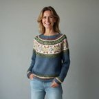 Fair Isle Stripe Yoke Boat Neck Relaxed Knit Sweater
