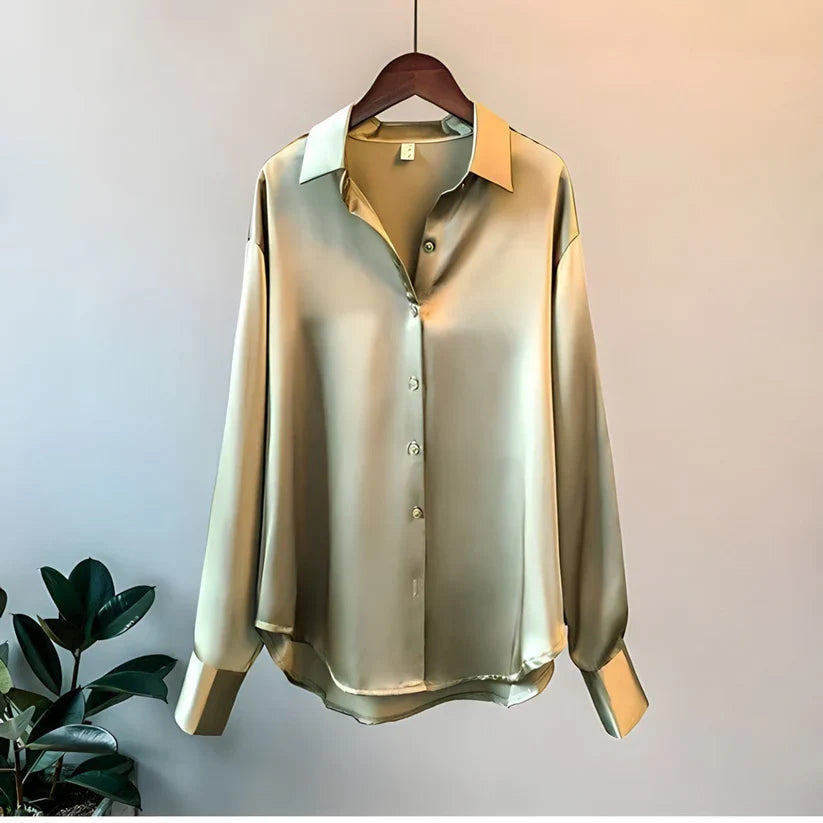 Satin Oversized Button Down Long Sleeve Relaxed Blouse