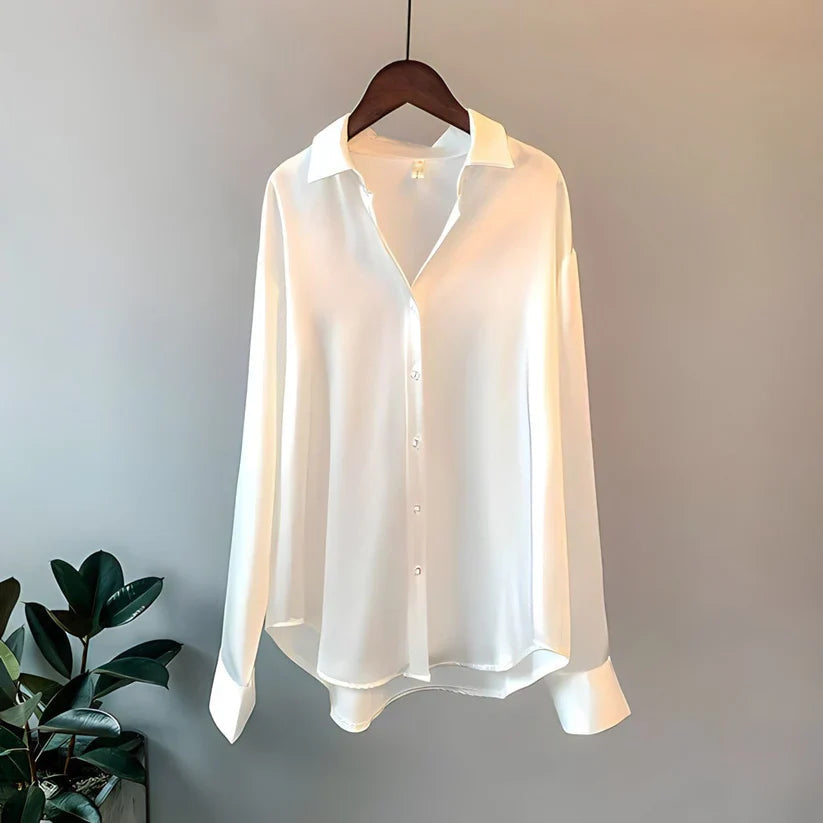 Satin Oversized Button Down Long Sleeve Relaxed Blouse