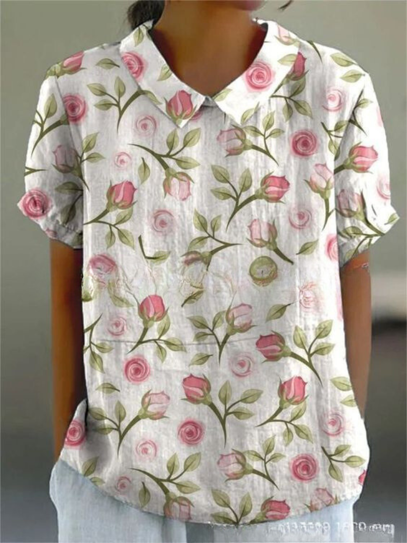 Embroidered Floral Vine Peter Pan Collar Linen Blouse