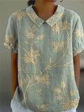 Embroidered Floral Vine Peter Pan Collar Linen Blouse