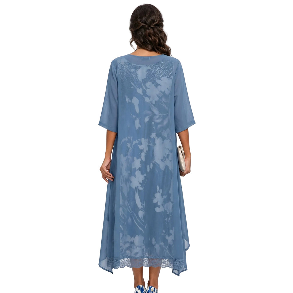 Watercolour Floral Midi Dress Chiffon Jacket Two Piece Set