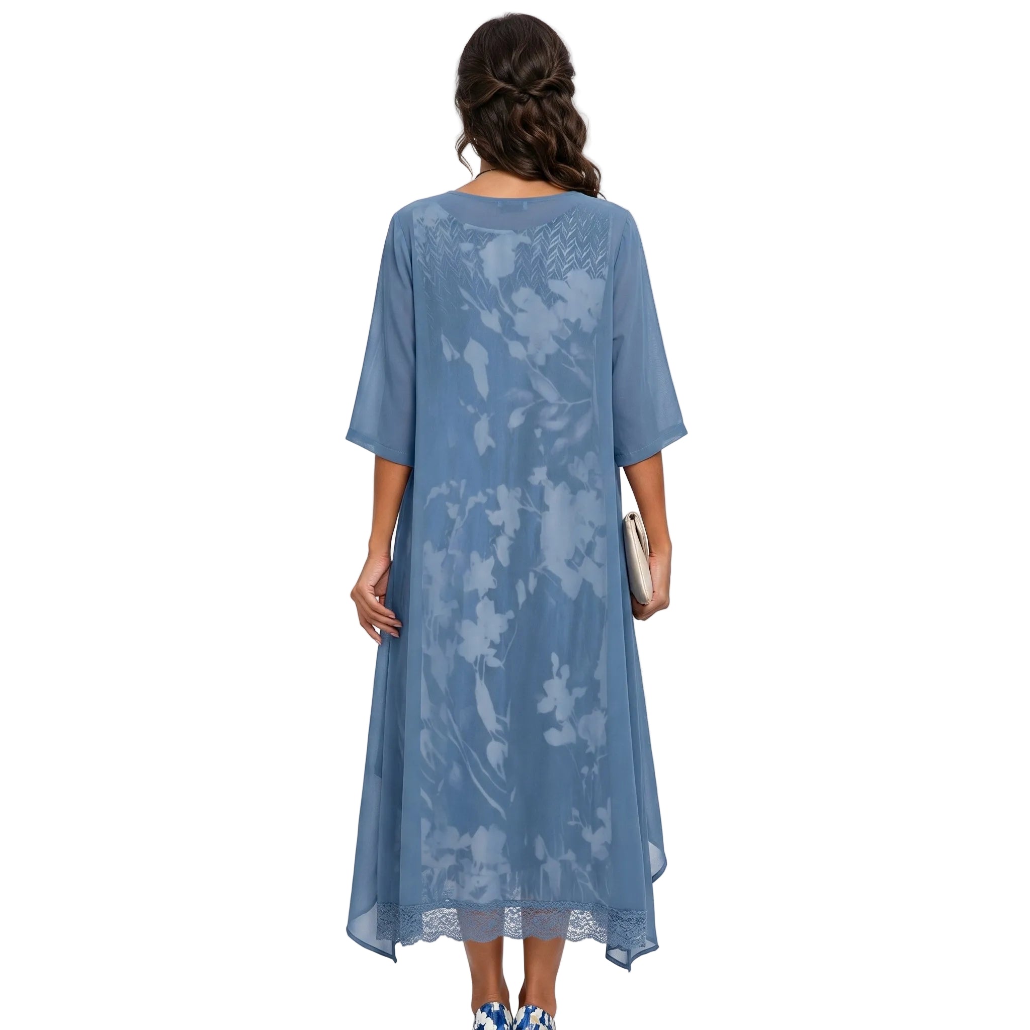 Watercolour Floral Midi Dress Chiffon Jacket Two Piece Set