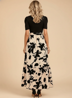 Floral Print Puff Sleeve Bow Tie Waist Maxi Dress - Wedding Guest