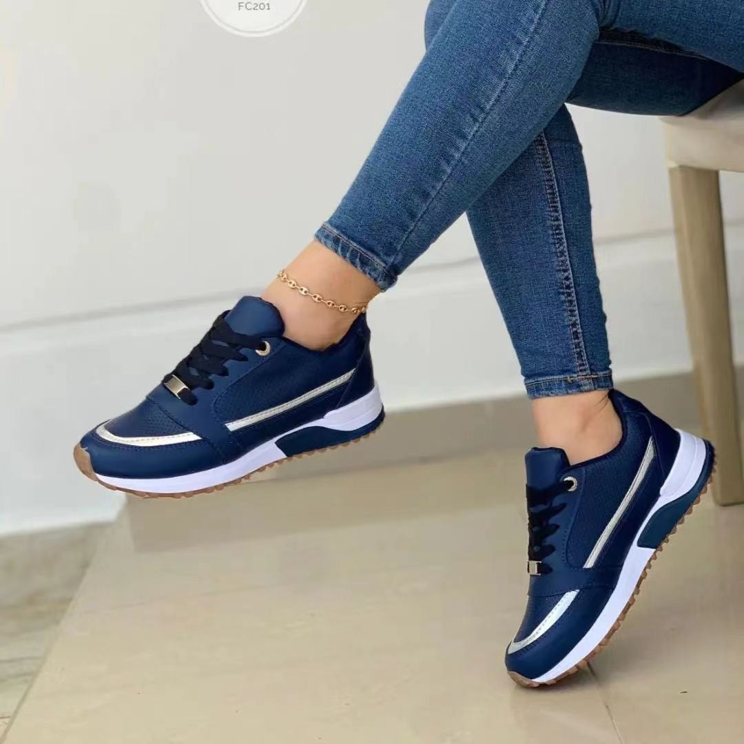 Gold Trim Lace Up Leather Casual Platform Sneaker