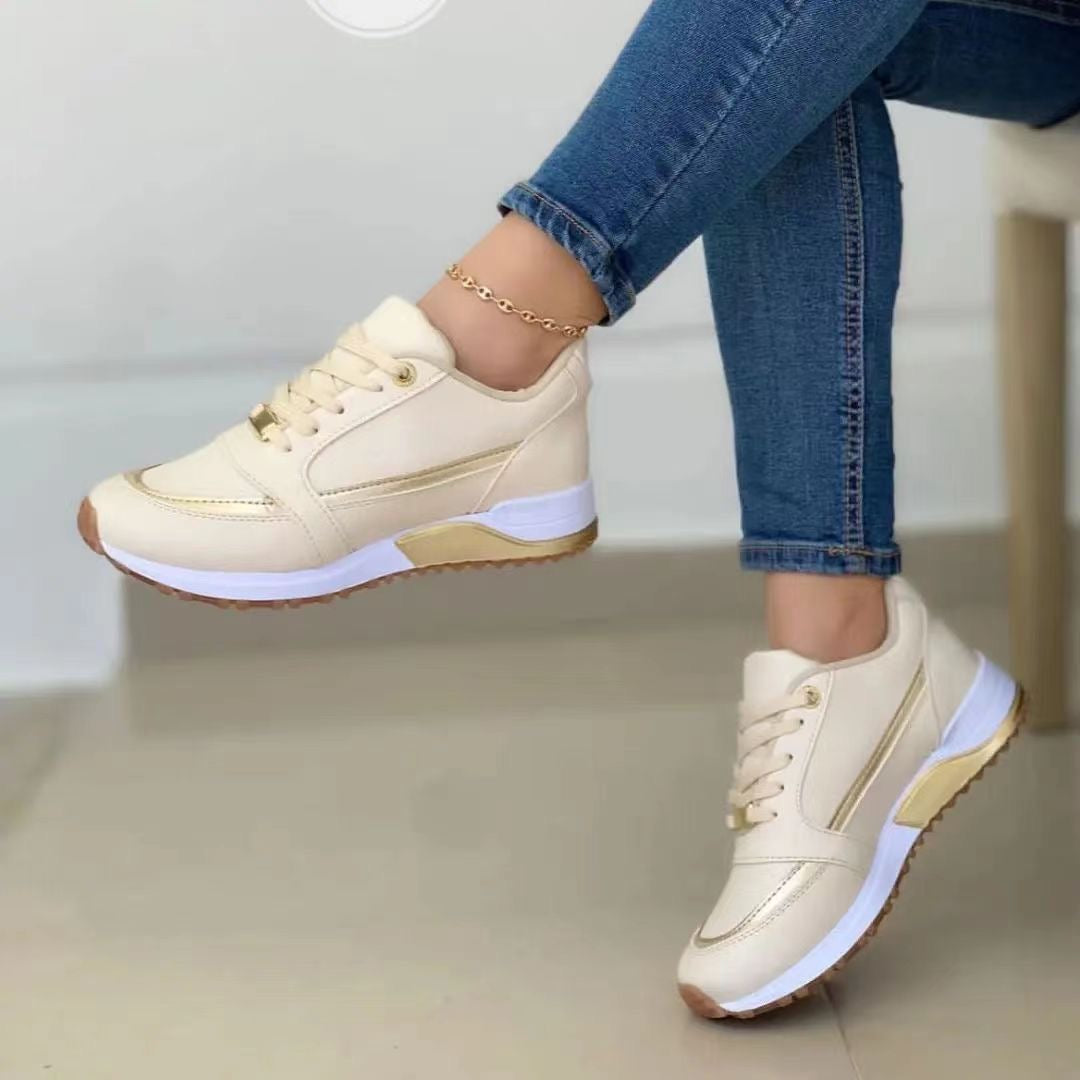 Gold Trim Lace Up Leather Casual Platform Sneaker