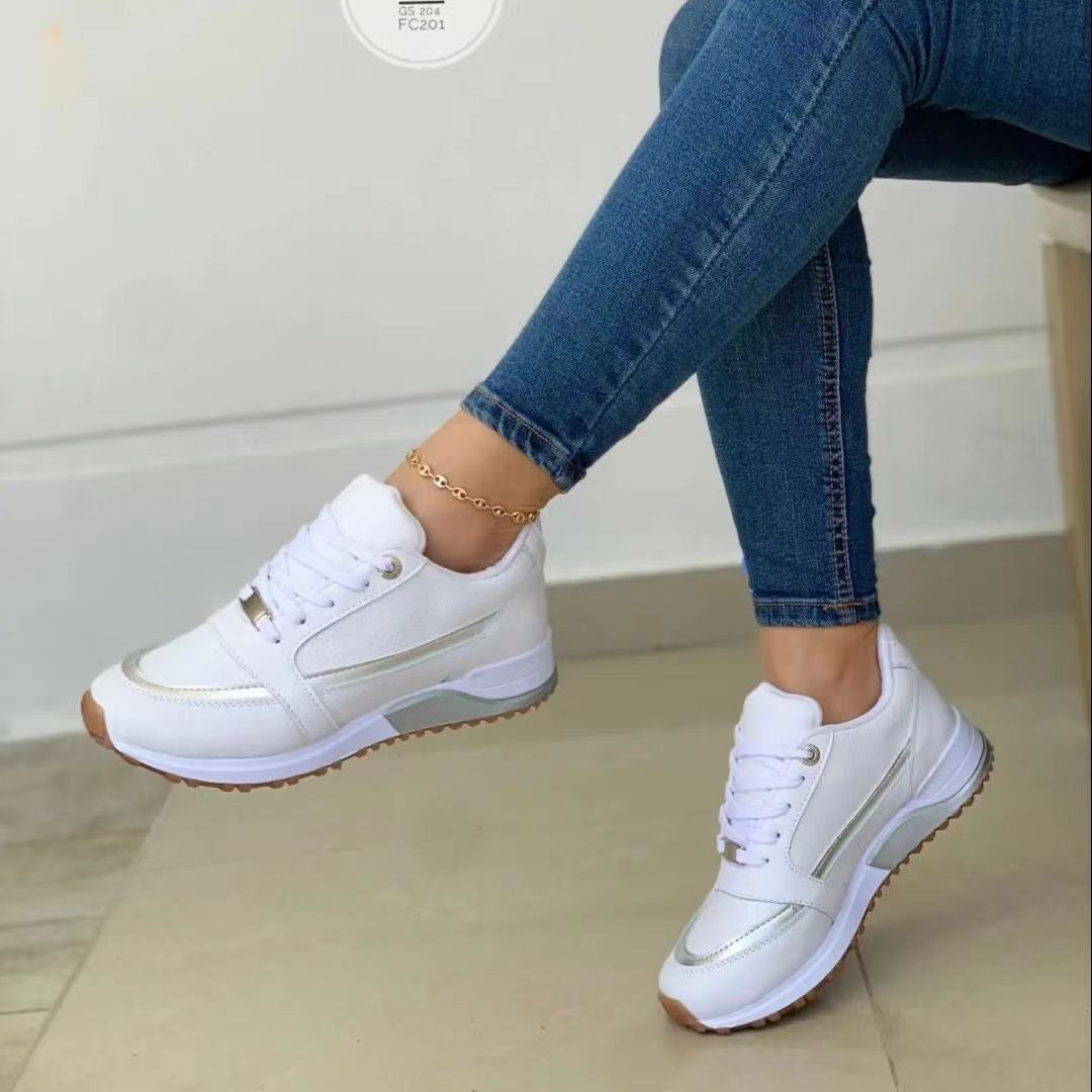 Gold Trim Lace Up Leather Casual Platform Sneaker