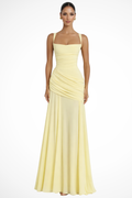 Square Neck Ruched A Line Chiffon Maxi Dress - Formal Evening Gown