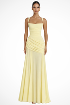Square Neck Ruched A Line Chiffon Maxi Dress - Formal Evening Gown