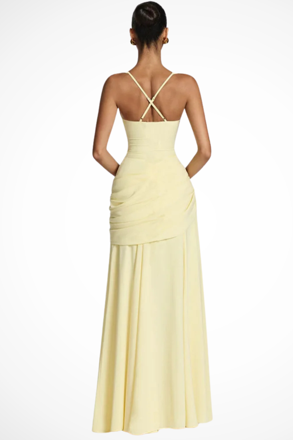 Square Neck Ruched A Line Chiffon Maxi Dress - Formal Evening Gown