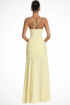 Square Neck Ruched A Line Chiffon Maxi Dress - Formal Evening Gown