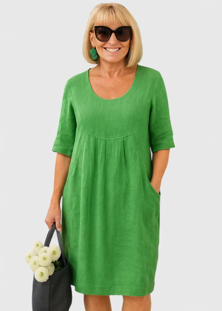 Relaxed Linen A Line Casual Midi Dress