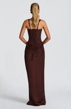 Square Neck Side Ruched Bodycon Maxi Dress - Formal Evening Gown